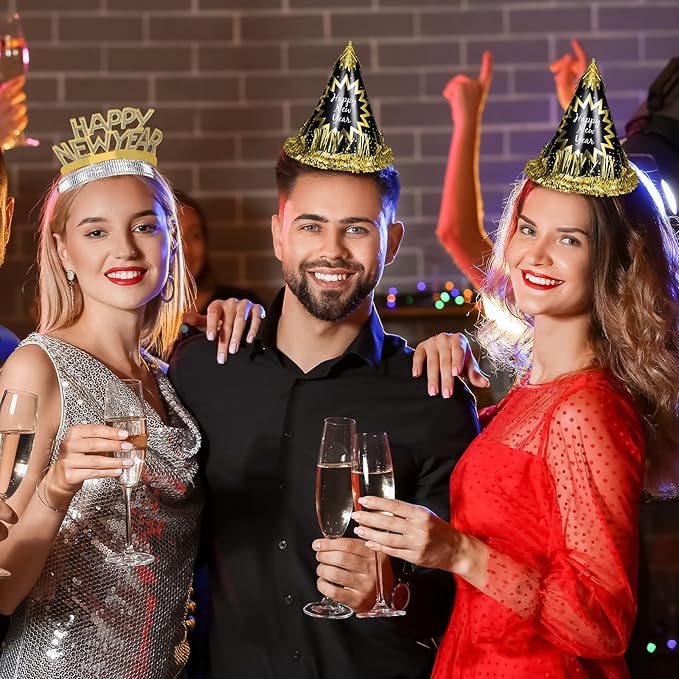 New Year's Eve Party Supplies Includes Black Cone Hats Headbands Tiaras for Eve Party Accessories
