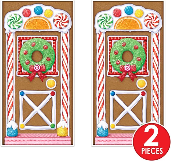 Beistle Gingerbread House Door Covers 2 Piece Christmas Party Supplies, Winter Décor, 30" x 5', Multicolored