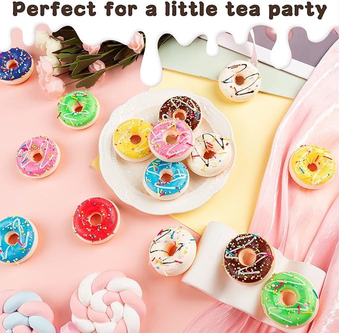 8pcs Donut Stress Ball, 2" Artificial Donut Stress Relief Exercise Balls, Small Fake Donuts for Birthday Party Favors, Shop Decoration, Shooting Props Display