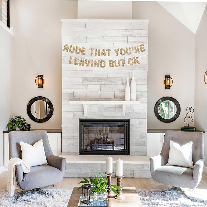 Pre-Strung Rude That You're Leaving But Ok Banner - No DIY - Gold Glitter Going Away, Retirement Banner - Pre-strung on 10 ft Strand - Farewell Graduation Party Decorations for Men & Women - No DIY