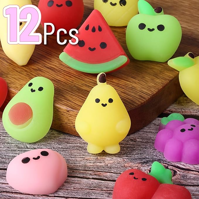Mr. Pen- Fruit Squishy Toys, 12 Pack, Washable Twistable Stretchy Squishies, Soft Stress Relief Sensory Toys for Squeezing, Kids’ Gifts, Party Favors & Classroom Rewards, Easter Egg Fillers