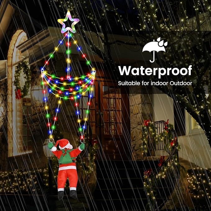 DANLI LED Christmas Parachute Lights with Santa Claus, 3.66ft, 8 Modes Hanging Lights for Indoor Outdoor Porch Roof Eave Balcony Home Decor