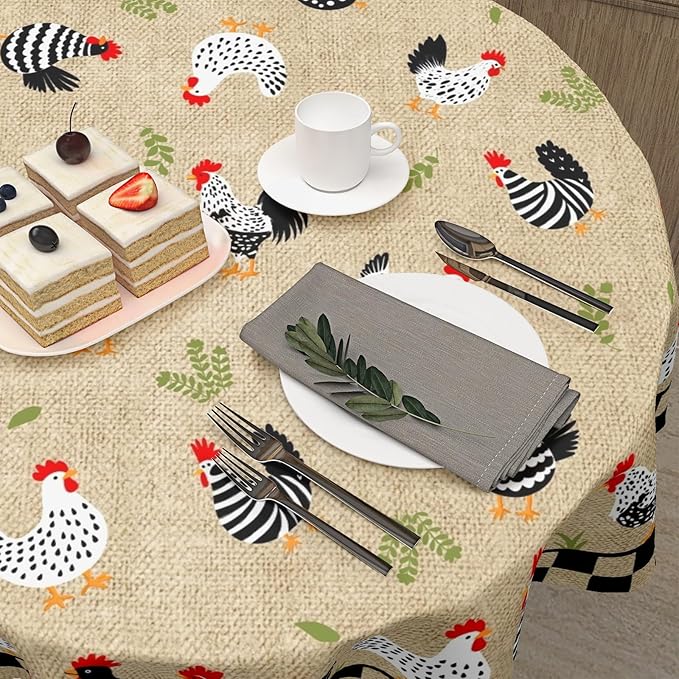 Rooster Round Tablecloth 70 Inch Chicken Farmhouse Circle Table Cloth Rustic Vintage Table Cover Washable Polyester Decorations for Holiday Home Kitchen Dinning Party