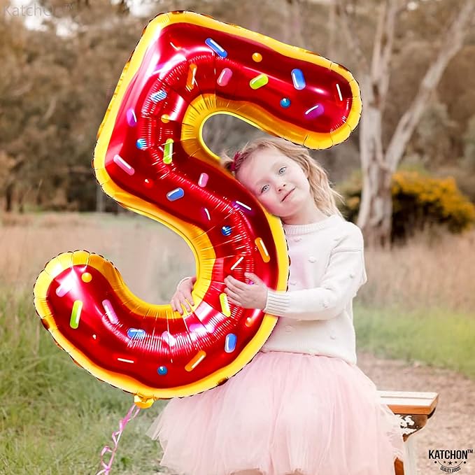 KatchOn, Giant Donut Number 5 Balloon - 40 Inch | 5th Birthday Balloon for Donut Party Decorations | 5 Balloon Number | 5th Balloons for Birthday Party | Five Balloon for Birthday Decorations