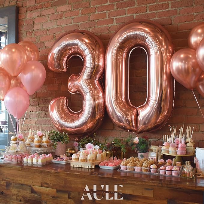 AULE 40 Inch Large 30 Number Balloons Rose Gold Big Foil Number Balloons Giant Helium Happy 30th Birthday Party Decorations for Women Huge Mylar Anniversary Supplies
