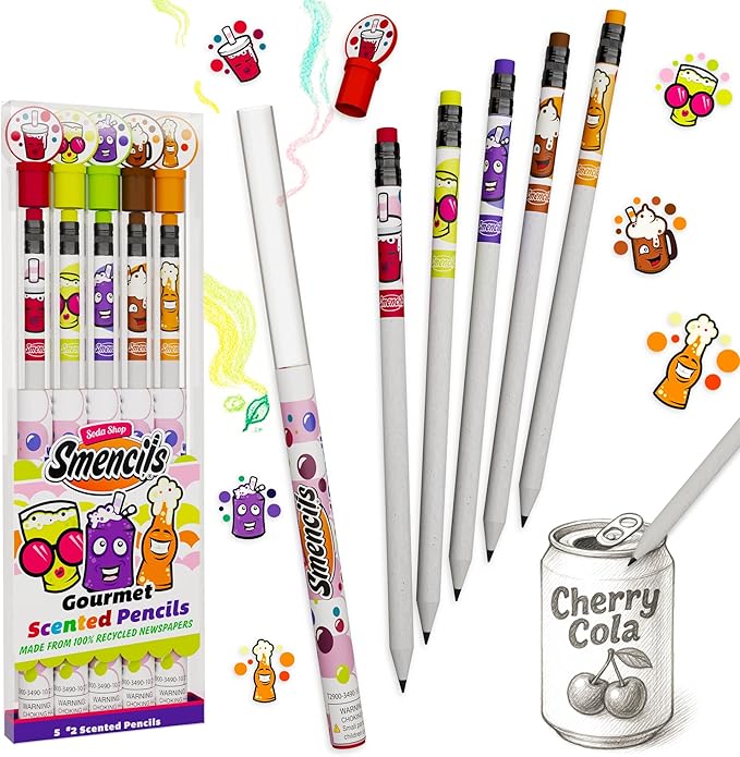 SODA Shop Smencils - Patented Gourmet Scented Pencils, 5 Count, Gifts for Kids, School Supplies, Classroom Rewards, Party Favors