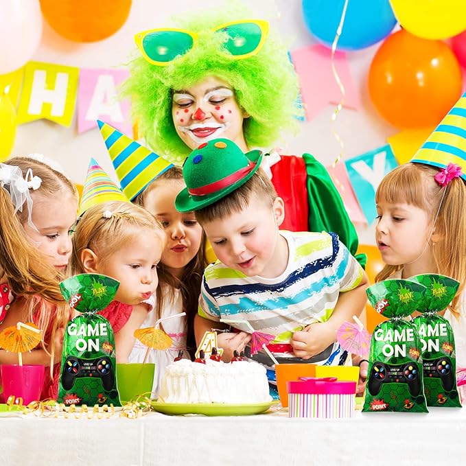 Pajean 100pcs Video Game Plastic Loot Bags Game on Favor Goody Candy Treat Bags for Themed Birthday Party(Green)