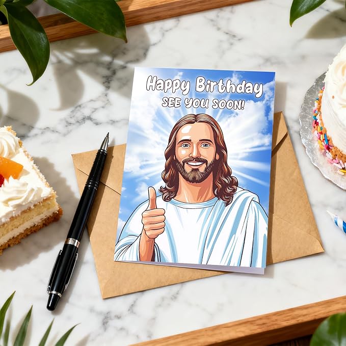 Funny Birthday Card for Men Women - Hilarious "See You Soon" Dark Humor Joke, Heavy Duty 400GSM Cardstock - Rude Gag Gift for Best Friend, Husband, Dad, Coworker - 5x7 Blank Inside Note Card with Kraft Envelope