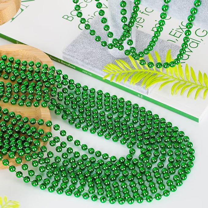 50PCS St Patricks Day Necklace, St. Patrick's Day Green Bead Necklace Accessories, Metallic Irish Saint Patrick Mardi Gras Necklaces Bulk, Parade Accessories for Mardi Gras St. Patricks Party