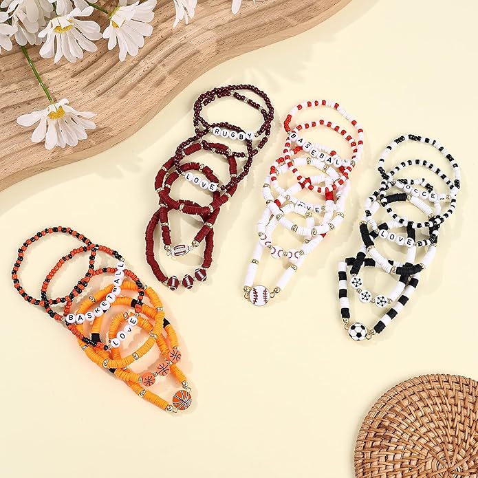 Cooluckday 36 Pcs Holiday Heishi Surfer Bracelets for Women Bulk Easter Mother's Day Christmas St. Patrick's Day Mardi Gras Bracelet Stackable Stretch Friendship Bracelets Set
