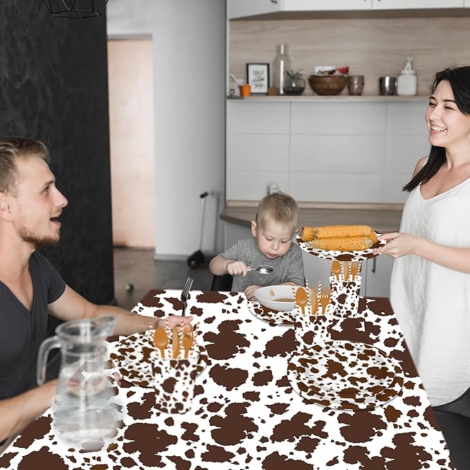 3 Pcs Cow Print Party Tablecloth, Cow Print Tablecovers Farm Animal Birthday Party Decorations Black and White Cows Prints Rectangle Disposable Plastic Table Covers,54 x 87In