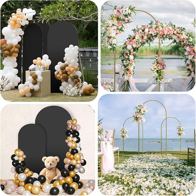 Arch Backdrop Stand and Cover Set, 3 Metal Balloon Arch Backdrop 7.2ft 6.6ft 6ft, Gold Arched Stand Frame for Wedding, Parties,Birthday, Backdrop Decorations (Black,7.2ft+6.6ft+6ft)
