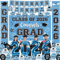 Graduation Decorations Class of 2026 Set - Sky Blue Themed Congrats Grad Banner & Backdrop, Hanging Swirls, Porch Sign, Balloons, Foil Number 2026 for High School & College Celebrations