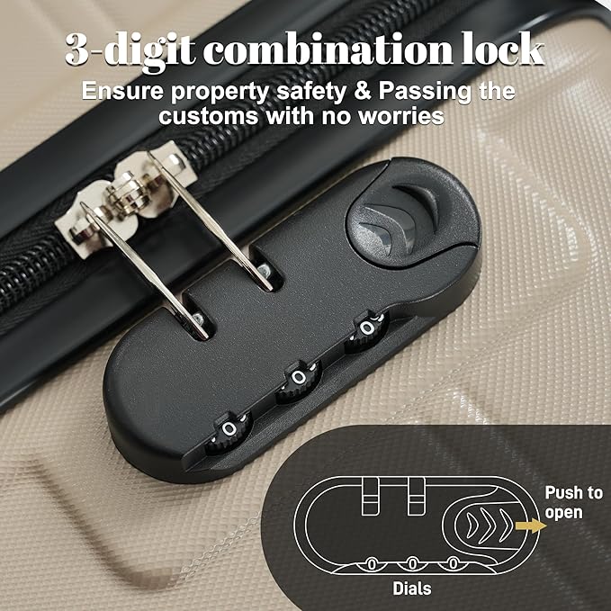 6 Pcs ABS Hardshell Luggage Set Spinner Wheel Suitcase Suitcase Khaki