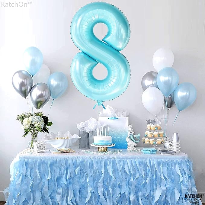 KatchOn, Giant Light Blue Number 8 Balloon - 40 Inch | 8th Birthday Balloons for 8th Birthday Decorations for Girls | Light Blue 8 Balloon | 8 Balloons for Birthday Girl | Light Blue Eight Balloon