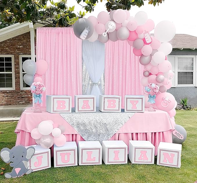B-COOL Pink Sequin Backdrop 2ftx8ft Sparkly Backdrop Curtains 2 Panels Sequin Curtain Fabric Drapes for Girls Birthday Holiday Sweetheart Baby Shower Party Decoration