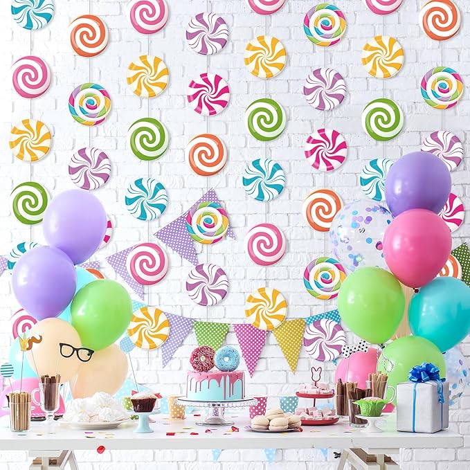 Capoda 8 Pieces Candy Party Decorations Candyland Paper Garlands Candy Paper Cutouts Lollipop Garland Banner Sweet Hanging Decor for Birthday Theme Party Supplies