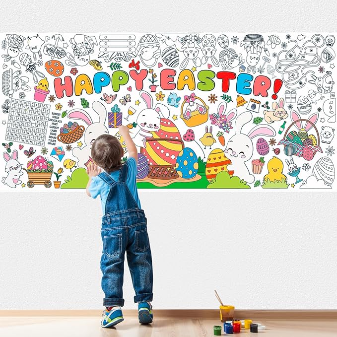 BCCSNNM Easter Coloring Tablecloth for Kids,Giant Coloring Poster for Kids,Easter Crafts Classroom Game Activities Gifts Party Decorations Supplies (31.5 x 72 Inches)
