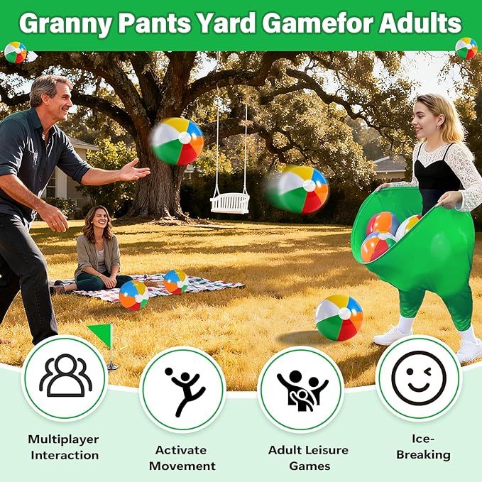 Granny Pants Yard Game for Adults (40 in * 31.5 in),2Pcs Granny Pants Outdoor Games with 10 Bouncy Balls,2 Pumps & Flags, Granny Pants Game for Valentine Easter Carnival Party Gatherings(Large)