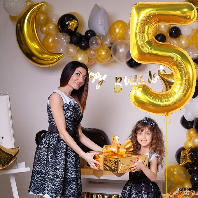 KatchOn, Giant Gold 5 Balloon Number - 40 Inch | Golden 5 Balloon, 5 Year Anniversary Decorations | Gold Number 5 Balloon, 5th Birthday Decoration | Five Balloon for 5 Year Old Birthday Decorations