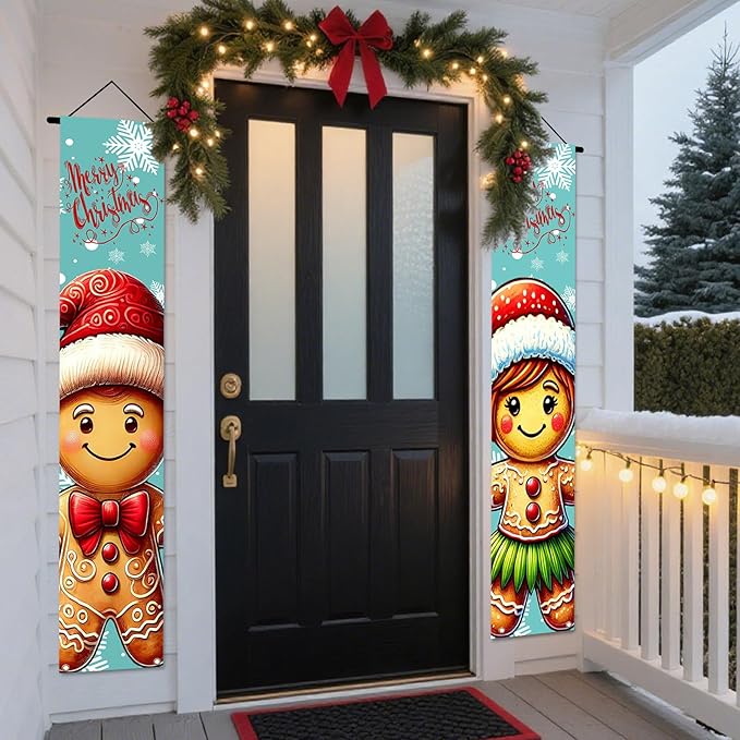 Nuxovilar Christmas Decorations Outdoor Yard Front Porch Sign Set, Vintage Christmas Tree Reindeer Door Banners for Front Door, Hanging Xmas Decor for Home Indoor Outdoor Wall Yard