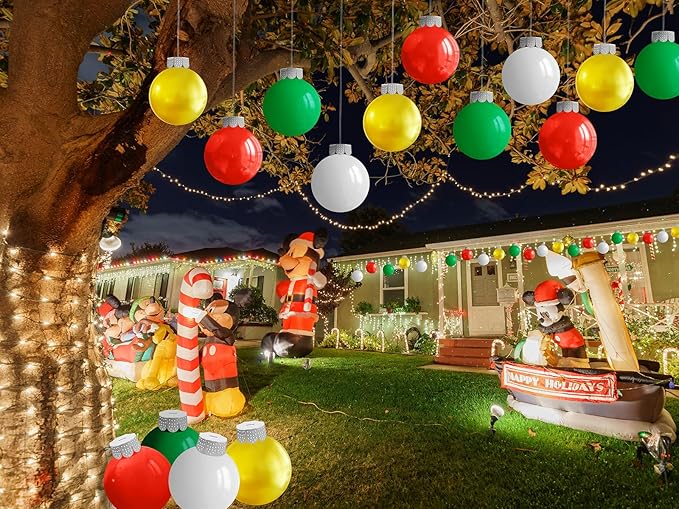 YONTUS 9" Giant Inflatable Christmas Balls, 12 Pcs with 4 Colors, Outdoor Christmas Decorations