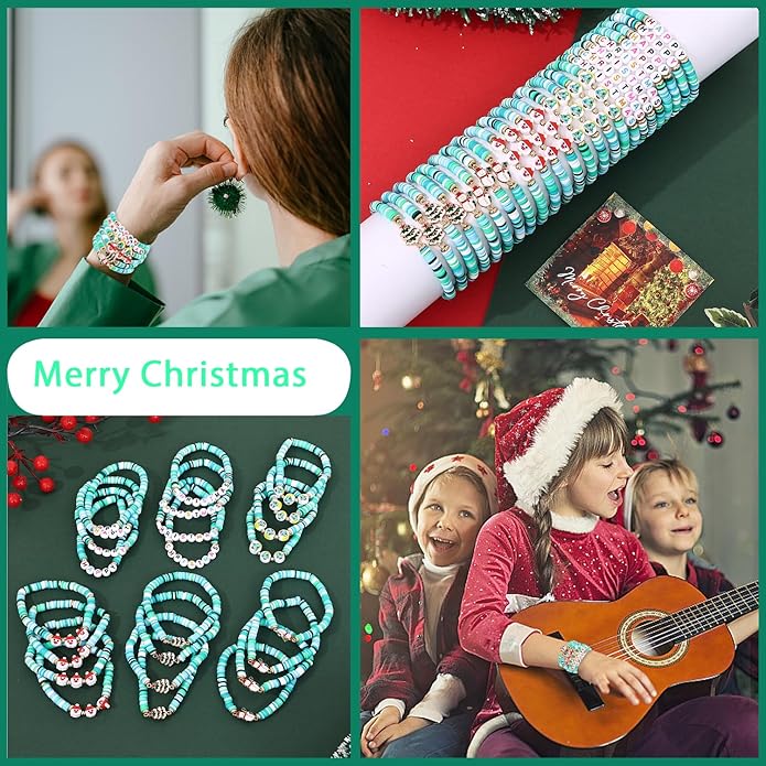 Cooluckday 36 Pcs Holiday Heishi Surfer Bracelets for Women Bulk Easter Mother's Day Christmas St. Patrick's Day Mardi Gras Bracelet Stackable Stretch Friendship Bracelets Set