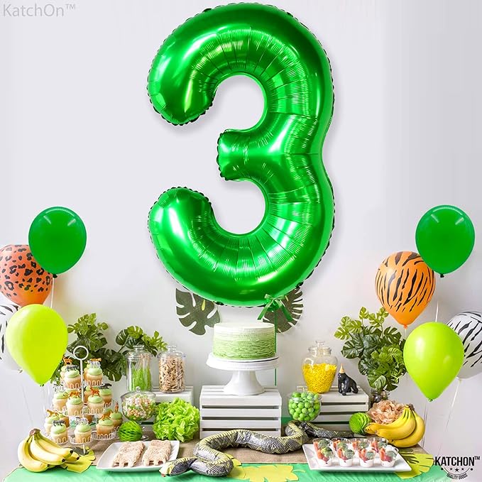 KatchOn, Giant Green Number 3 Balloon - 40 Inch | Three Rex Birthday Party Decorations | Green 3 Balloon Number for Happy Birthday Decorations | 3rd Anniversary Decoration
