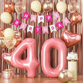 40th Birthday Decorations for Women, Rose Gold and Pink Party Supplies Set with Happy 40th Banner, Number 40 Balloon and Foil Fringe Curtains, 40 Year Old Kit