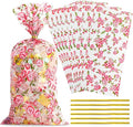 Docvania Floral Cellophane Treat Bags Plastic Gift Bag 100 pcs 5 X 11 Flowers Cookie Bags with Ties Goodie Candy Bag Suitable for Mother's Day, Valentine's Day, and Holiday Parties