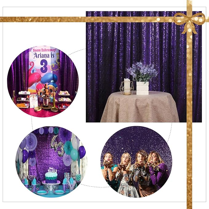 Juya Delight 6ft x 8ft Purple Sequin Photography Backdrop Curtain for Party Banquet Festival Wedding Anniversary Exhibition