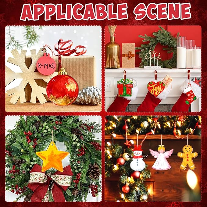 36PCS Wooden Christmas Ornaments to Paint, 12 Styles DIY Blank Unfinished Wood Reindeer Santa Claus Christmas Tree Ball Snowman Snowflake Angel Cutouts Ornament for Crafts Winter Hanging Decorations