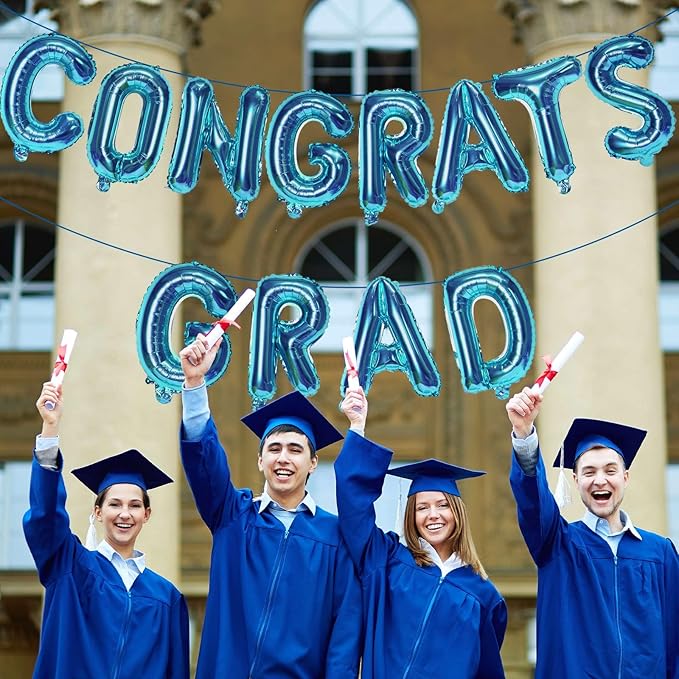 KALOR 16 Inch Dark Blue Congrats Grad Banner Balloons, Dark Blue Congrats Grad Letters Sign, Graduation Decorations 2026 for Graduation Party Decorations 2026