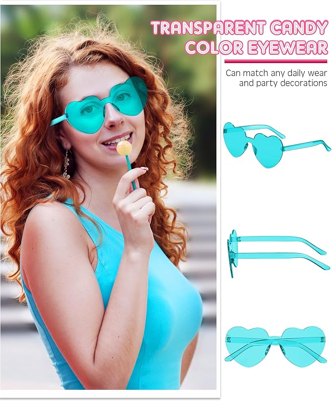 Frienda 20 Pairs Heart Shaped Sunglasses Rimless Candy Color Glasses for Women Men Party Favor