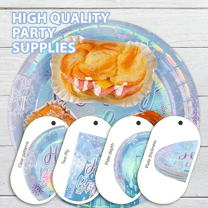 168Pcs Frozen Themed Birthday Party Supplies Winter Onderland Plates Napkins Cups Snow-Castle Tableware Set for Girls Baby Shower Snow Themed Birthday Party Supplies Serves 24