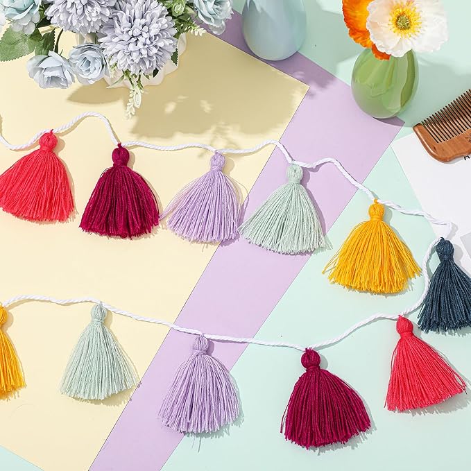 4 Pcs Rainbow Tassel Garland Party Decor, Colorful Boho Wall Hanging Banner for Birthday Birthday Wedding Baby Shower Party, Classroom, Bedroom, Nursery Home Decor(Dark,3.15 Inch)
