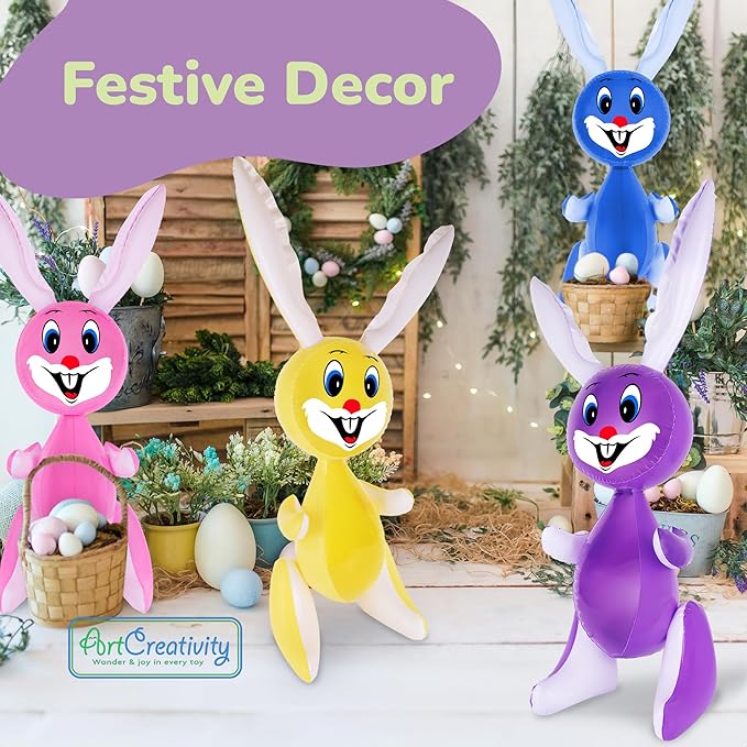 ArtCreativity 36" Inflatable Easter Bunny, Set of 4. Blow Up Easter Bunny for Indoor and Outdoor Party Decorations, Bunny Themed Birthday Party Favors, 4 Assorted Colors