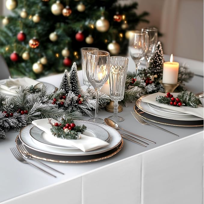 2Pcs SilverFoil Metallic Tablecloth Shiny Party Table Cloth 54" X 108" Disposable Rectangle Decoration for Thanksgiving Christmas Graduation Birthday Pary