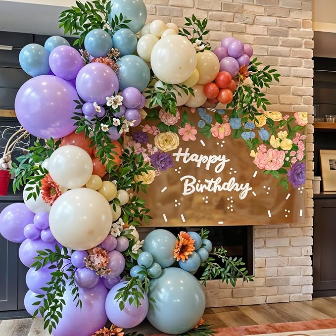 Pink Purple Green Balloon Arch Kit, 122Pcs Dusty Pink Light Green Macaron Yellow Pastel Balloons for Kids Girl Flower Party Decorations Spring Baby Shower Wedding Engagement Fairy Birthday Supplies
