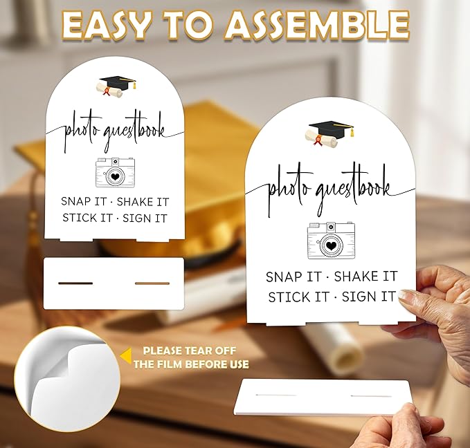 Graduation Photo Guestbook Sign, 6 x 8 Inch White Arch Acrylic Grad Party Sign with Holder, Graduation Party Sign for Class of 2026, Grad Decor, High School College Party Supplies - DL09