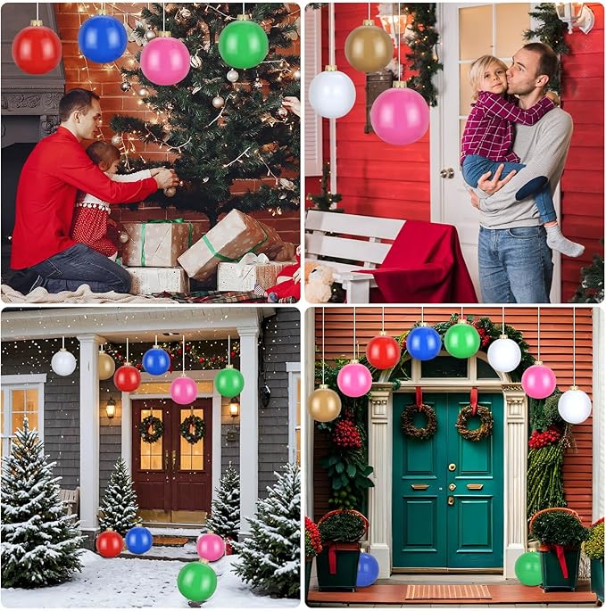 12 Pack Inflatable Christmas Ornaments for New Year Festive, Large Blow up Christmas Balls for Front Door Yard Tree Hanging Decoration (9 Inch)