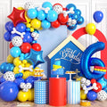 6th Birthday Decorations Boy, Dog Paw Six Years Old Party Arch with Red Blue Yellow Long Latex Balloons 40 inch Number 6 Balloon and Star Foil for Paw Birthday Party Supplies