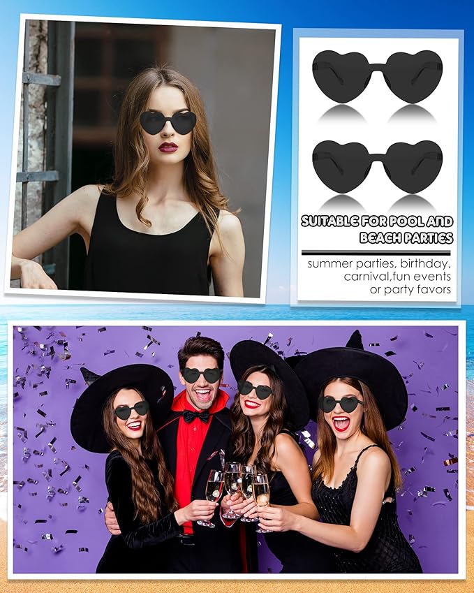 Frienda 20 Pairs Heart Shaped Sunglasses Rimless Candy Color Glasses for Women Men Party Favor