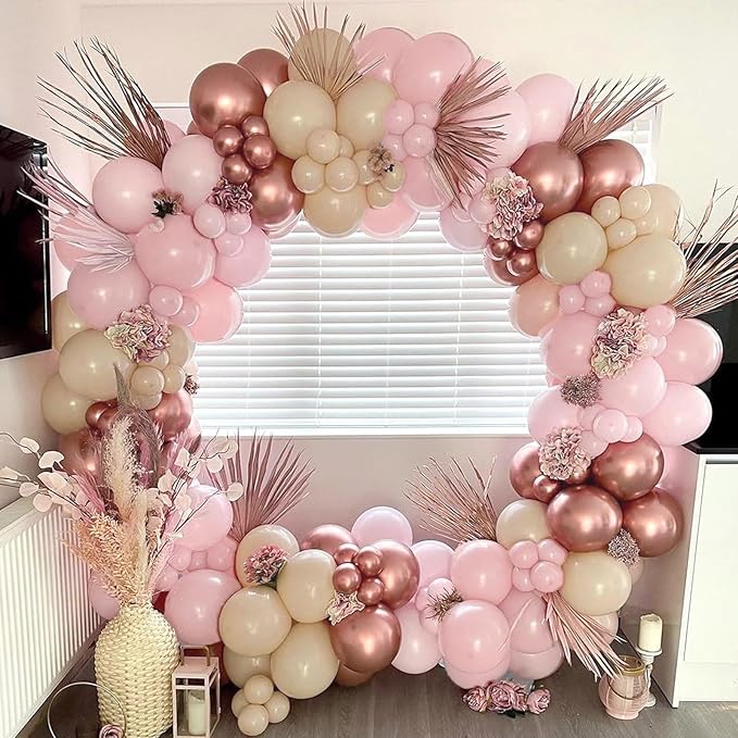 Rose Gold Balloon Arch Kit 144pcs 18/12/10/5inch Dusty Pink Nude Rose Gold White Sand and Confetti Balloons for Baby Shower Bridal Shower Princess Party Wedding Birthday Party Decorations