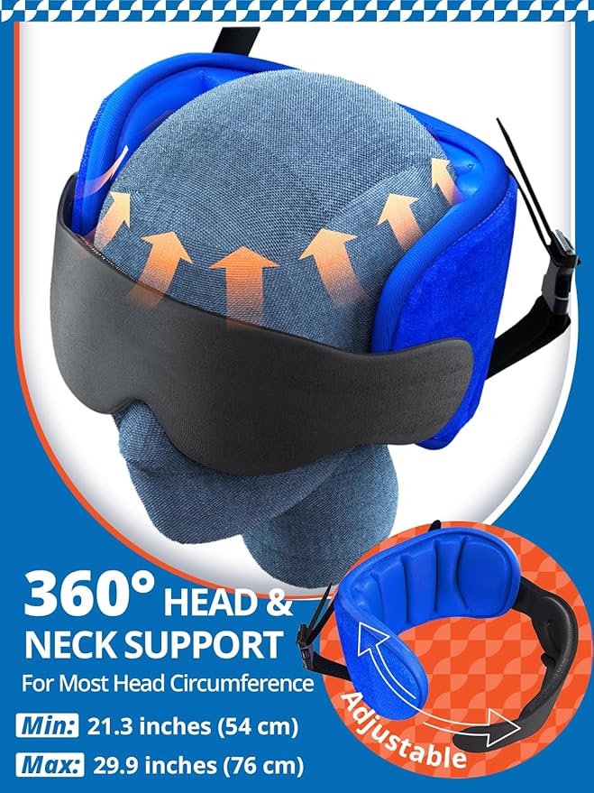 SARISUN Travel Pillows for Airplanes, 360° Support Headrest Pillow with Eye Mask for Sleeping, Travel Airplane Pillow for Long Flights Car Road Trip, Travel Accessories Stop Bobblehead, Black