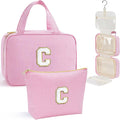 YOOLIFE Teen Girls Gifts Trendy - Hanging Initial Toiletry Bag for Women Teen Girls, Gifts for Mom Daughter Sister Friends, Letter C, Pink