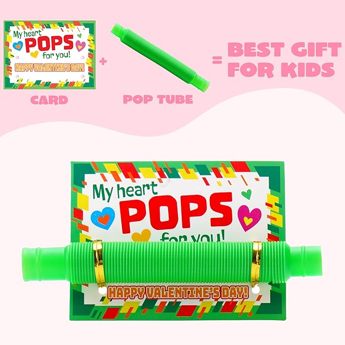 JOYIN 30 Packs Valentines Day Pop Tubes Fidget Toys for Kids, Stretchy Tube Stress Relief Fidget Toy for Kids Valentine's School Classroom Exchange Gift Rewards Party Favors Classroom Gifts