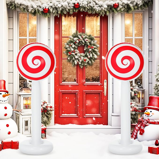 1 Pcs Christmas Inflatable Outdoor Decorations 4 FT Christmas Candy Inflatable Column Decoration for Winter Xmas Lawn Yard Garden Home Decor