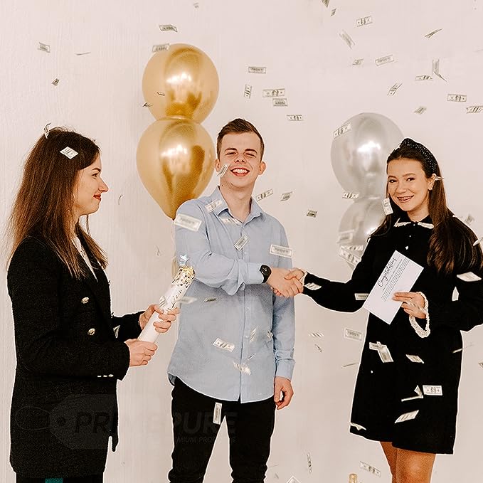 PrimePure Confetti Cannon Party Poppers - Biodegradable Money Confetti Poppers - 6 Pack - Mini 100 Dollar Confetti Party Poppers Shooters for Events, Birthday, Celebrations