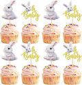 Ercadio 24pcs Cake Topper, Happy Easter Bunny Themed Cupcake Picks for Spring Birthday, Baby Shower Party Supplies